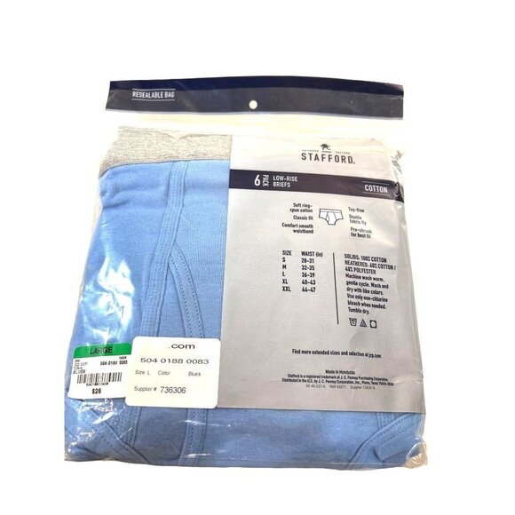 Stafford Men’s Low Rise Briefs 6 Pack Blue Size L New - Picture 4 of 4